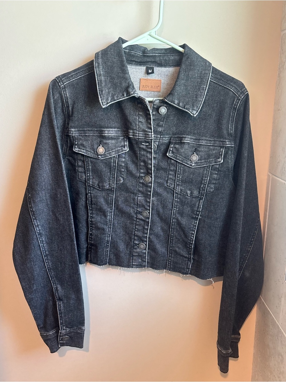 Judy Blue Black Washed Cropped Raw hem Denim Jacket